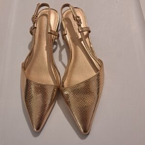Rampage Gold Metallic Snake Embossed Pointed Toe Slingback Flats, Size 6 1/2